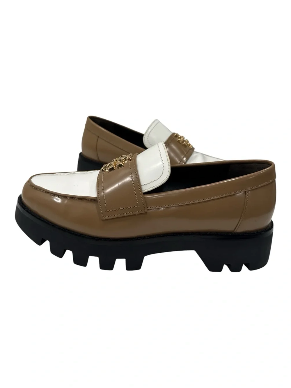 Tory Burch-Inspired White and Brown Lug Sole Loafers size 6 M